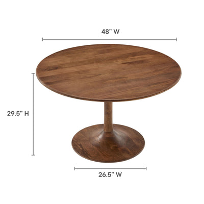 48 Inch Round Wood Dining Table in Walnut – Solid Mango Wood Tabletop with Pedestal Base - Mid Century Modern Dining Room Furniture - Kitchen Table for 4-6 Person