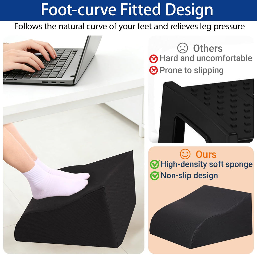Foot Rest for Under Desk at Work, Ergonomic Under Desk Footrest with Washable Cover for Office, Home & Gaming Leg Elevation Pillow Black