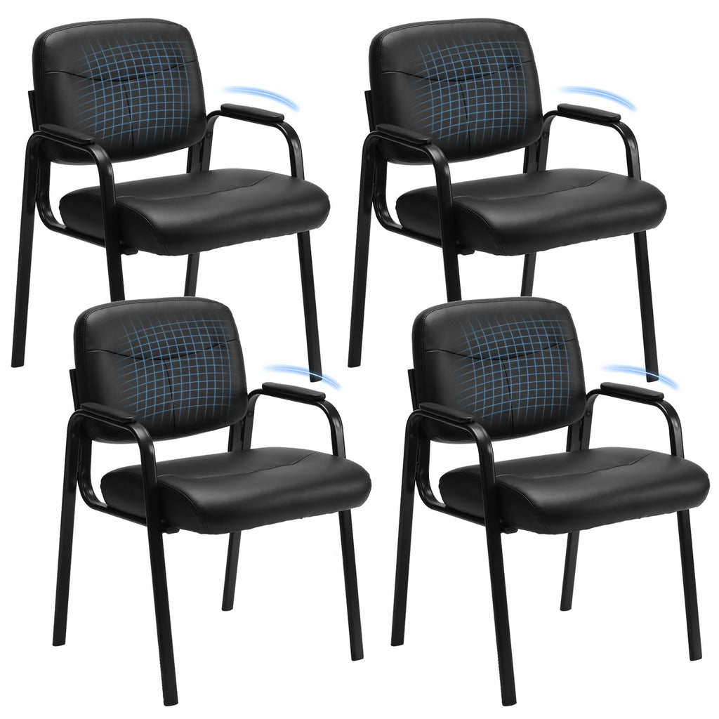 Office Reception Guest Waiting Room Chairs Set of 4, Leather Stationary Chair No Wheels with Padded Arms for Elderly Desk Conference Room Lobby, Inky