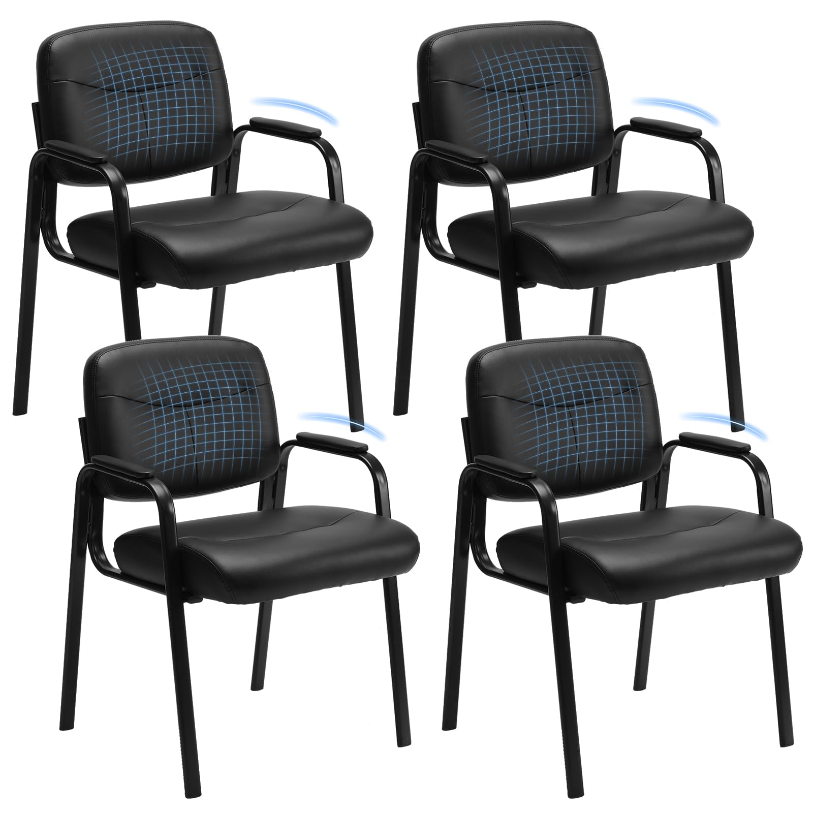 Office Reception Guest Waiting Room Chairs Set of 4, Leather Stationary Chair No Wheels with Padded Arms for Elderly Desk Conference Room Lobby, Inky