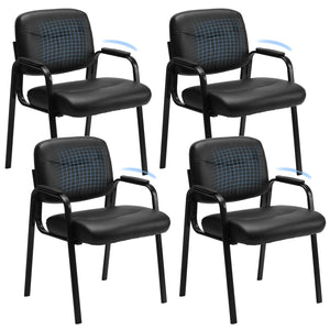 Office Reception Guest Waiting Room Chairs Set of 4, Leather Stationary Chair No Wheels with Padded Arms for Elderly Desk Conference Room Lobby, Inky