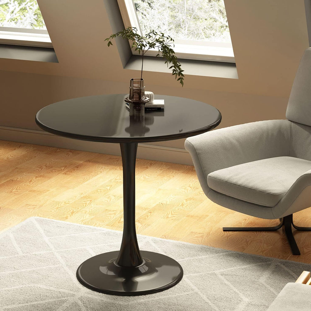 23.6" Round Tulip Dining Table, Mid-Century Tulip Table Kitchen Tulip Dining Table 2 People with MDF Table Top & Pedestal Base for Office Living Room