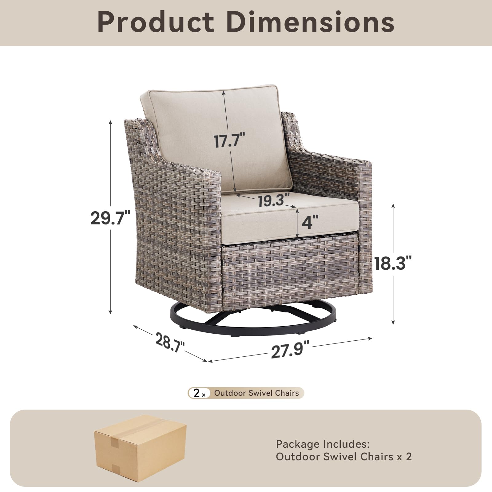 Outdoor Swivel Rocker Patio Chairs-High Back Wicker Swivel Rocker Patio Chairs Set of 2,PE Wicker Chair Patio Furniture Sets with Covered Cushions for Porch Balcony Patio Deck Grey/Beige