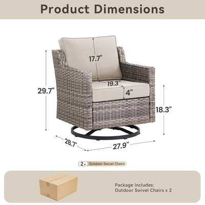 Outdoor Swivel Rocker Patio Chairs-High Back Wicker Swivel Rocker Patio Chairs Set of 2,PE Wicker Chair Patio Furniture Sets with Covered Cushions for Porch Balcony Patio Deck Grey/Beige