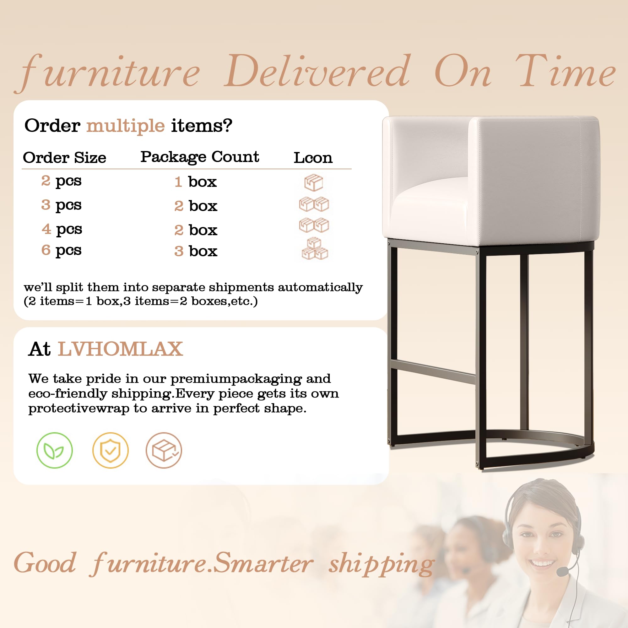 Modern Counter Height Bar Stools,Bar Stools Set of 4,PU Leather Upholstered Barrel Barstools with Backs,26'' Kitchen Island Chairs,Metal Black Frames,Beige White Leather