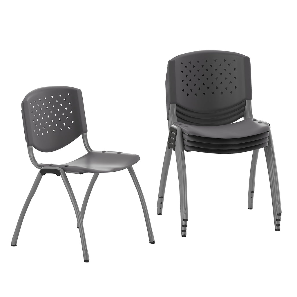 HERCULES -5 Pack 880 lb. Capacity Gray Plastic Stack Chair | Comfortable Seating with Durable Design