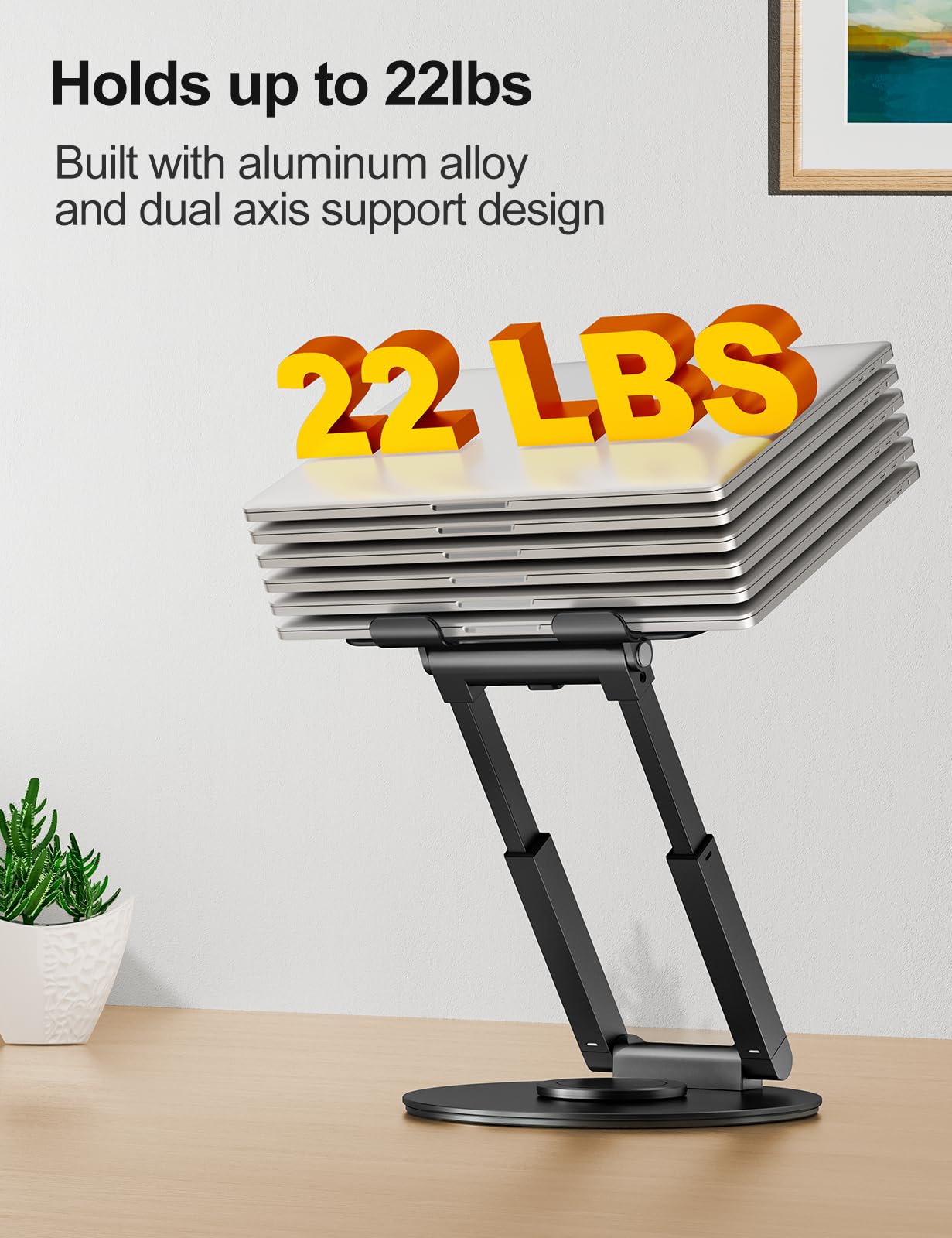Laptop Stand for Desk with 360° Swivel Base, Sit to Stand, Height Adjustable, Portable Riser Holder for Good Posture, Compatible with MacBook Pro, All Laptops 10-17" - Black