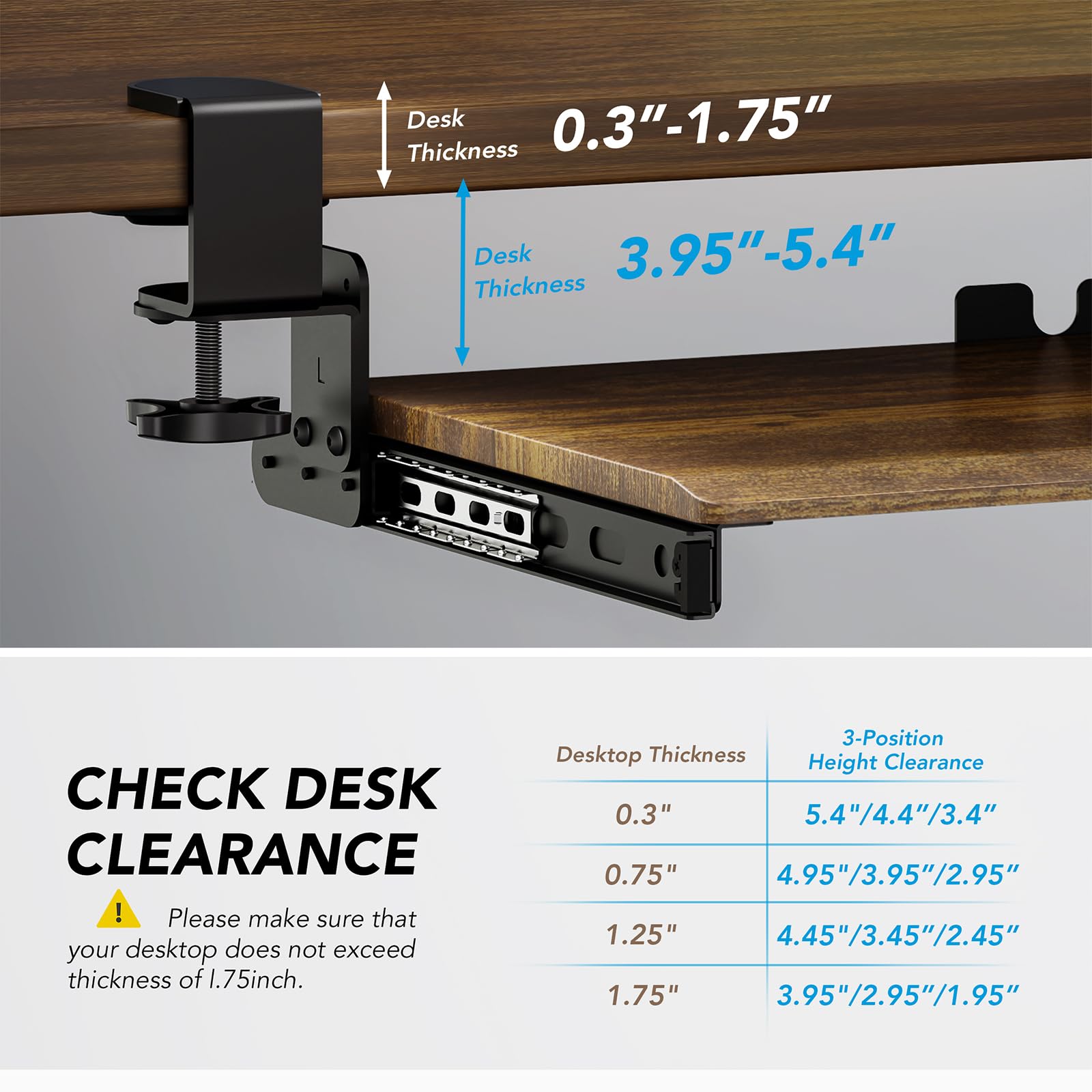 Keyboard Tray Under Desk Pull Out with Extra Sturdy C Clamp Mount System, 32.8 (38 inch Including Clamps) x 12 Inch Slide-Out Platform Computer Drawer for Typing Vintage AX01WG202
