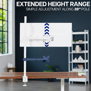 Extra Tall Single Monitor Desk Mount Stand with 39 inch Pole, Features Full Adjustability - Tilt and Articulation, Holds 13 to 32 inch Screens up to 10kg with VESA Mounting, White, STAND-V011W