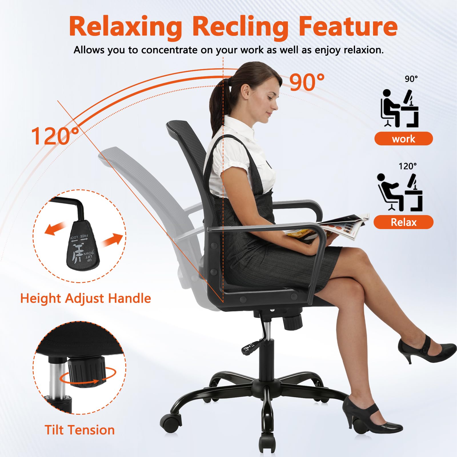 Ergonomic Rolling Mesh Desk Chair with Executive Lumbar Support and Adjustable Swivel Design for Home Office Computer Black 4 Pack