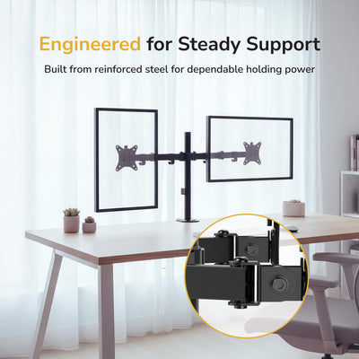 Dual Monitor Stand, Full Motion Desk Mount for 2 Screens up to 32” and 19.8 lbs Each, Tilt Swivel Rotate, VESA 75x75 & 100x100, Adjustable Dual Screen Arm with C-Clamp or Grommet