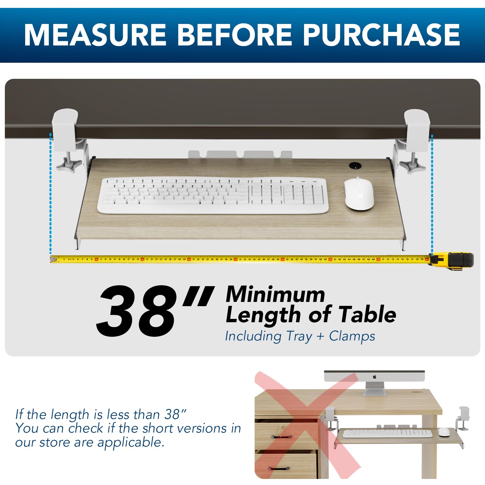 Keyboard Tray Under Desk Pull Out with Extra Sturdy C Clamp Mount System, 27.3 (32.5 inch Including Clamps) x 11 Inch Slide-Out Platform Computer Drawer for Typing Grain AX01WG01