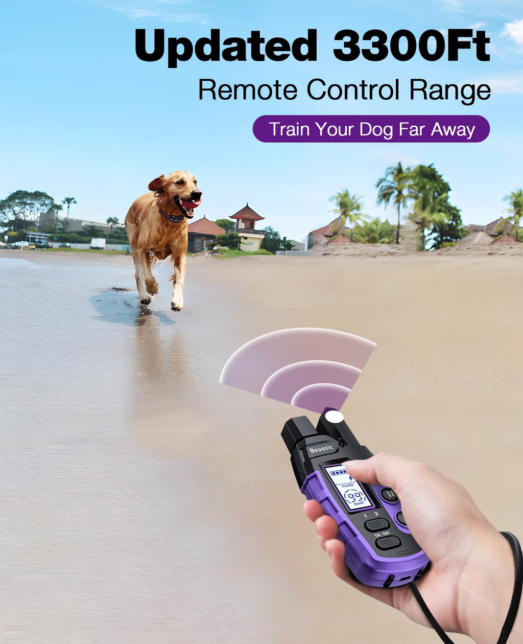 Dog Shock Collar - 3300Ft Training Collar with Remote for 5-120lbs Small Medium Large Dogs Rechargeable Waterproof e Collar with Beep (1-8), Shake(1-16), Safe Shock(1-99) Modes (Lightpurple)