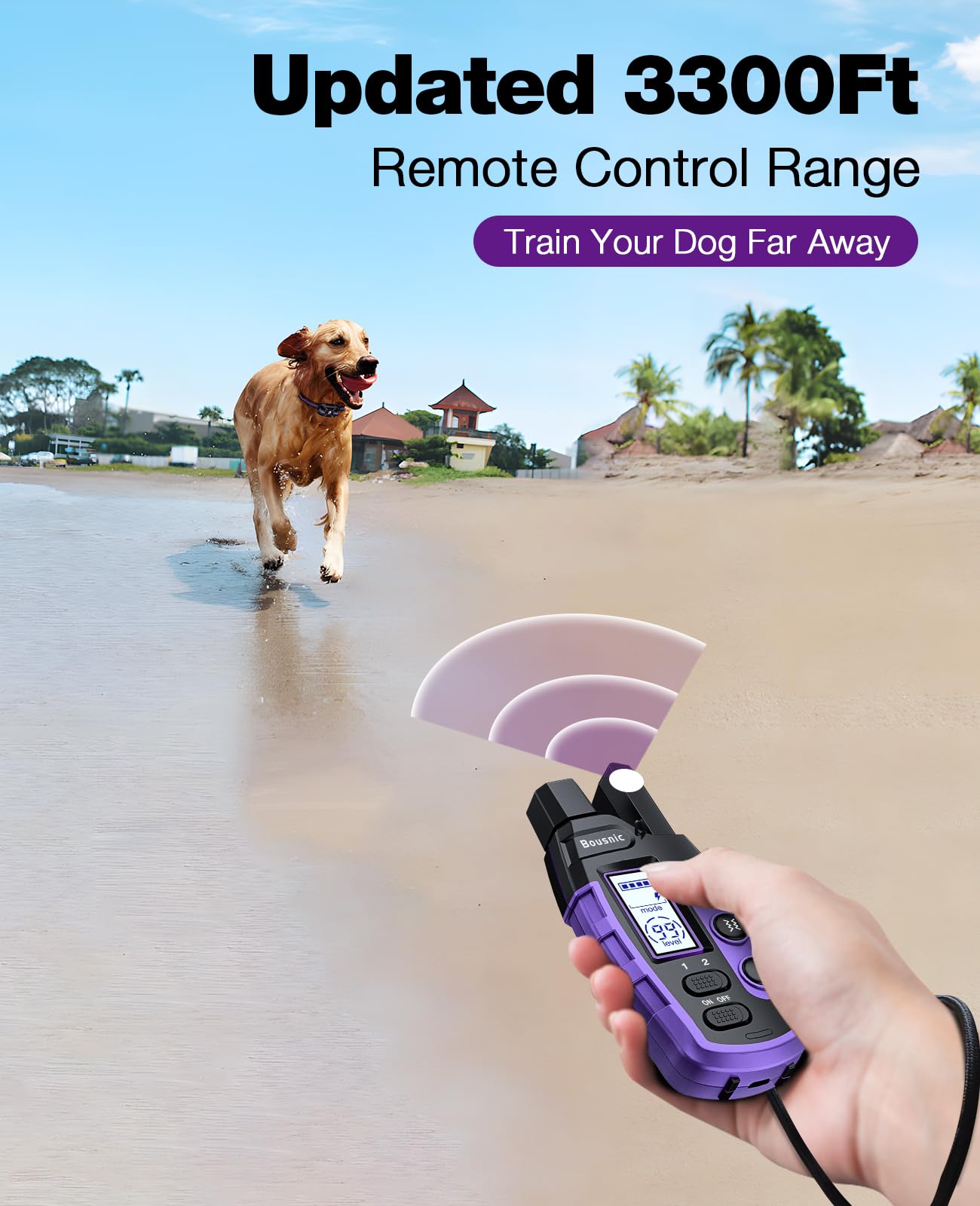 Dog Shock Collar - 3300Ft Training Collar with Remote for 5-120lbs Small Medium Large Dogs Rechargeable Waterproof e Collar with Beep (1-8), Shake(1-16), Safe Shock(1-99) Modes (Lightpurple)