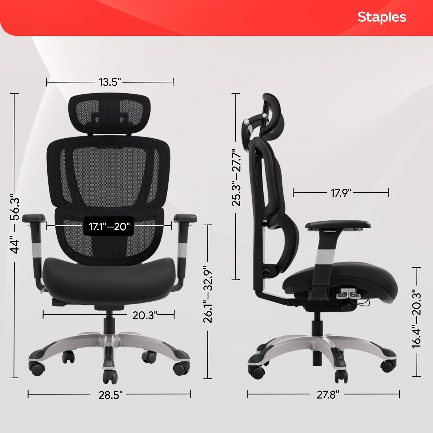 Ergonomic Task Chair, Mesh, Ergonomic, Lumbar Support, Swivel, Black