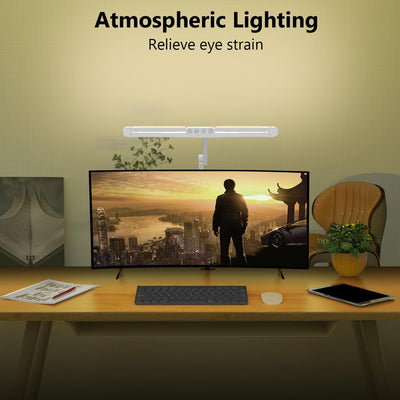 Architect Desk Lamp with Clamp, Led Desk Lamp for Home Office with Remote Control, 24W Bright Dimmable Computer Light with Atmosphere Lighting Adjustable Table Light(Remote)