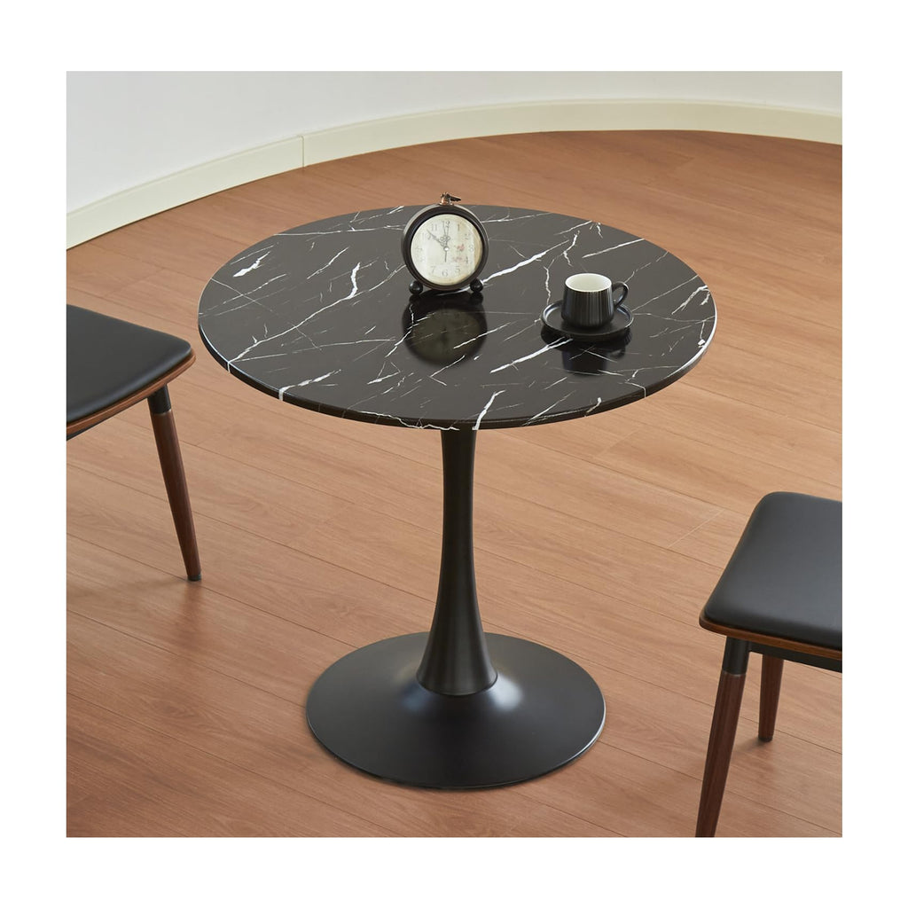 Round Dining Table, 31.5" Circle Tulip Table with Thickened Tabletop & Metal Pedestal, Mid Century Modern Bistro Table for Kitchen, Small Places, Living Room, Cafe (Marble Pattern Black)