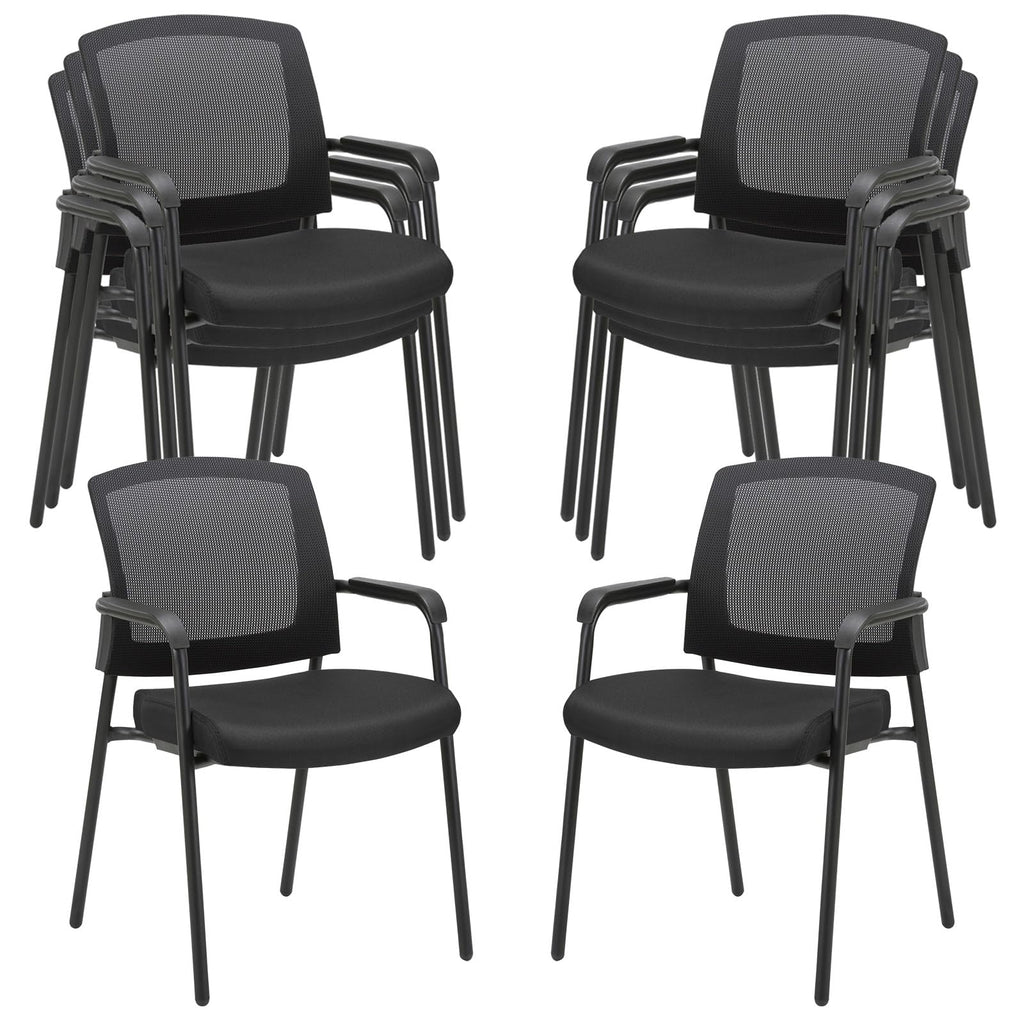 Black Stacking Chairs Stackable Waiting Room Chairs with Armrest, Mesh Office Reception Guest Chair for Home Desk Conference Lobby Church Medical Meeting Training Ergonomic, Set of 8