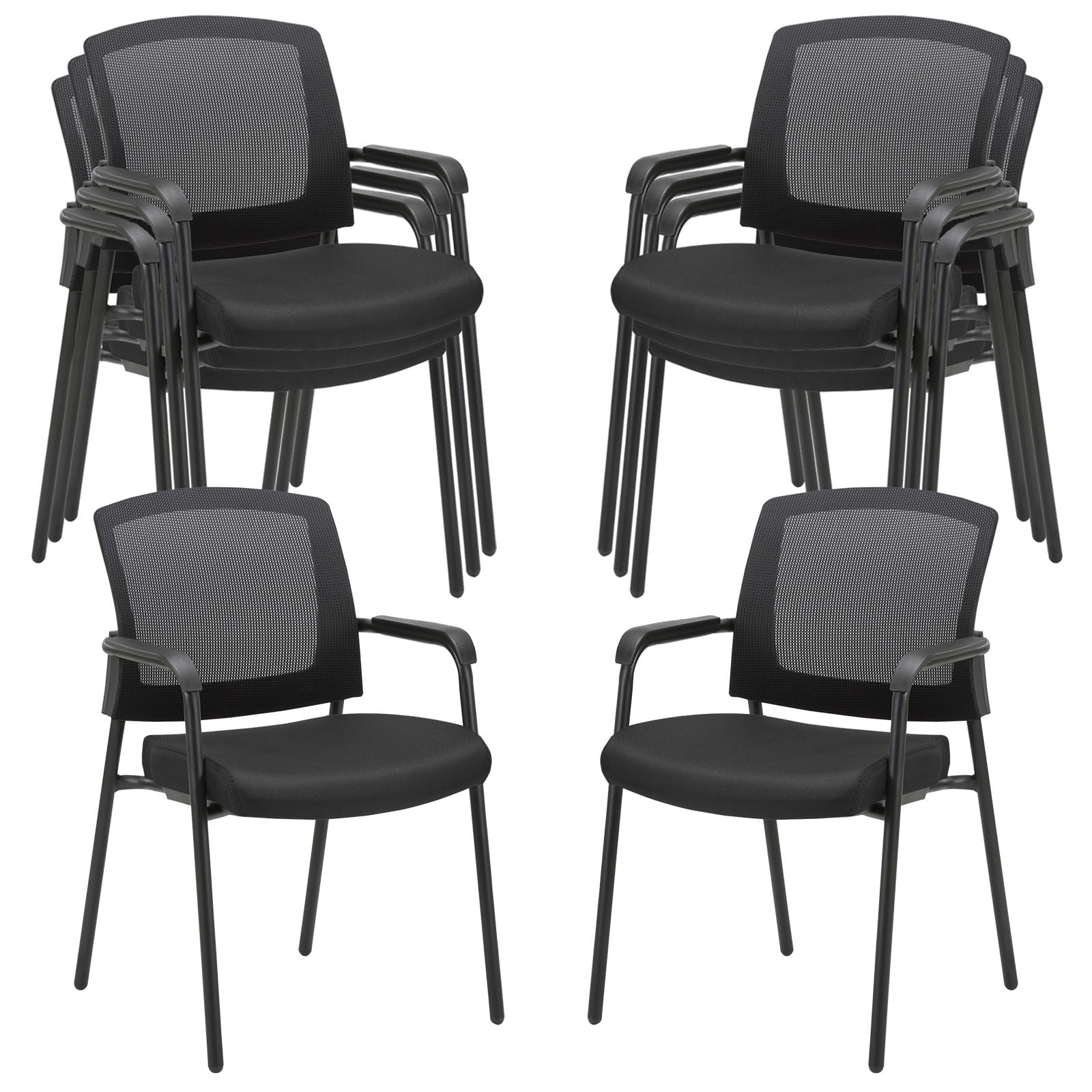 Black Stacking Chairs Stackable Waiting Room Chairs with Armrest, Mesh Office Reception Guest Chair for Home Desk Conference Lobby Church Medical Meeting Training Ergonomic, Set of 8
