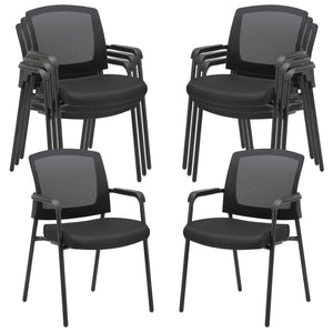 Black Stacking Chairs Stackable Waiting Room Chairs with Armrest, Mesh Office Reception Guest Chair for Home Desk Conference Lobby Church Medical Meeting Training Ergonomic, Set of 8