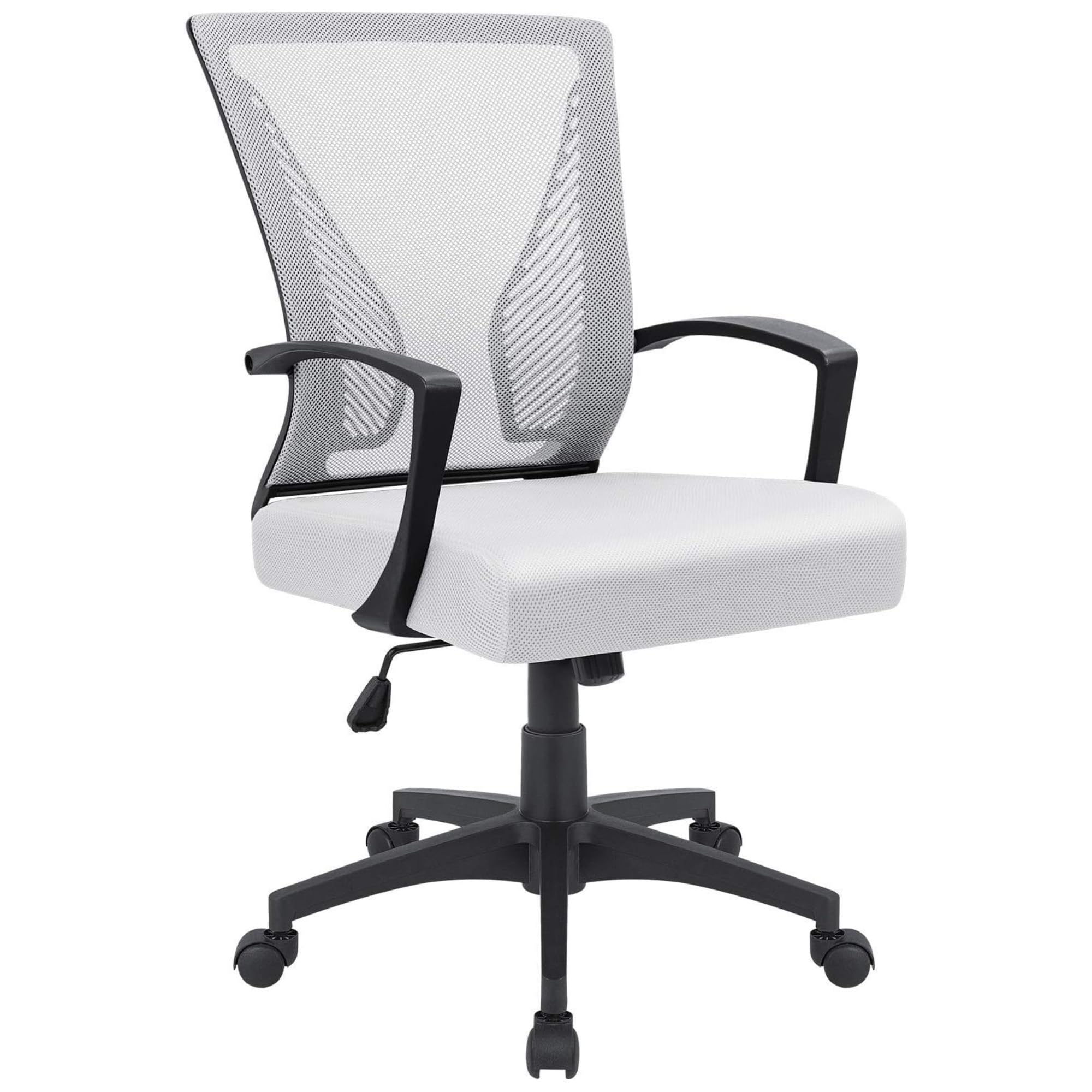 Office Chair Ergonomic Computer Desk Mesh Chair Mid Back Swivel Lumbar Support with Armrest (1, White)