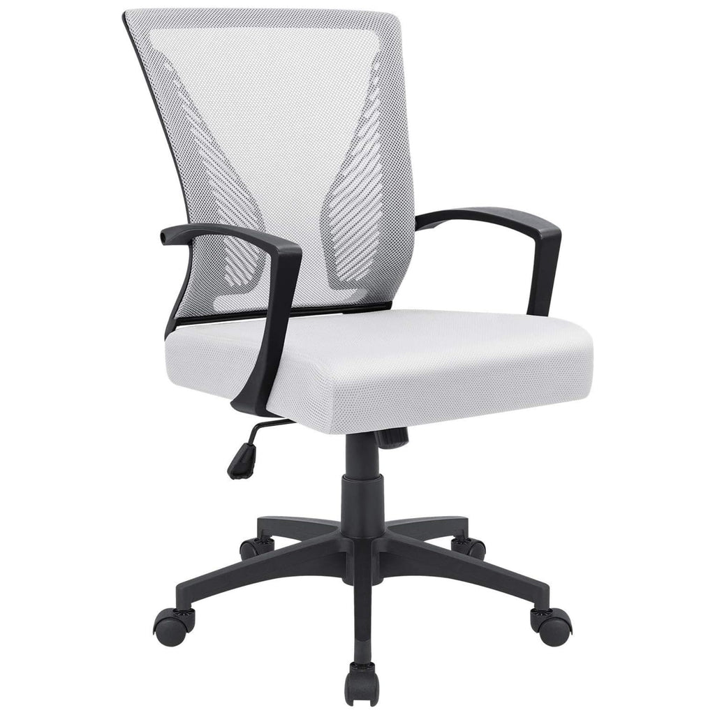 Office Chair Ergonomic Computer Desk Mesh Chair Mid Back Swivel Lumbar Support with Armrest (1, White)