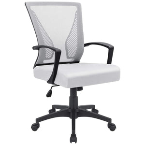 Office Chair Ergonomic Computer Desk Mesh Chair Mid Back Swivel Lumbar Support with Armrest (1, White)