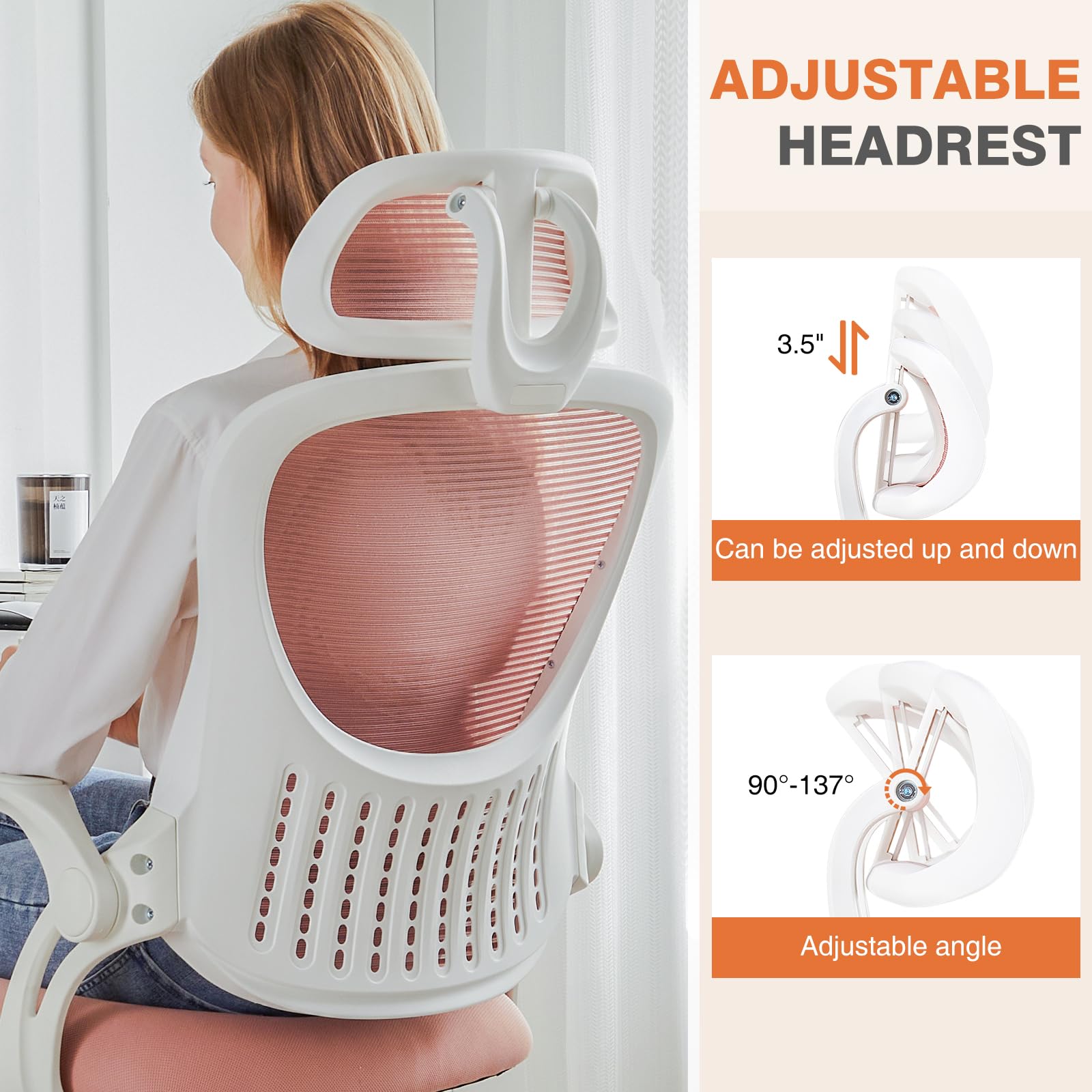 Home Office Managerial Executive Chair, High-Back Mesh with Adjustable Headrest, Flip-up Armrest Comfortable Lumbar Support, Comfy Arms for Bedroom,Study,Student