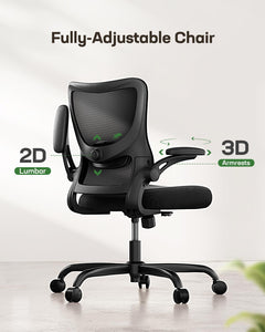 Ergonomic Office Chair with Adjustable Lumbar Support, 3-Way PU Armrests & Breathable Mesh for Home Office and Gaming