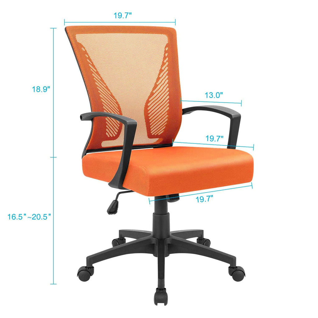 Office Chair Ergonomic Computer Desk Mesh Chair Mid Back Swivel Lumbar Support with Armrest (2, Orange)