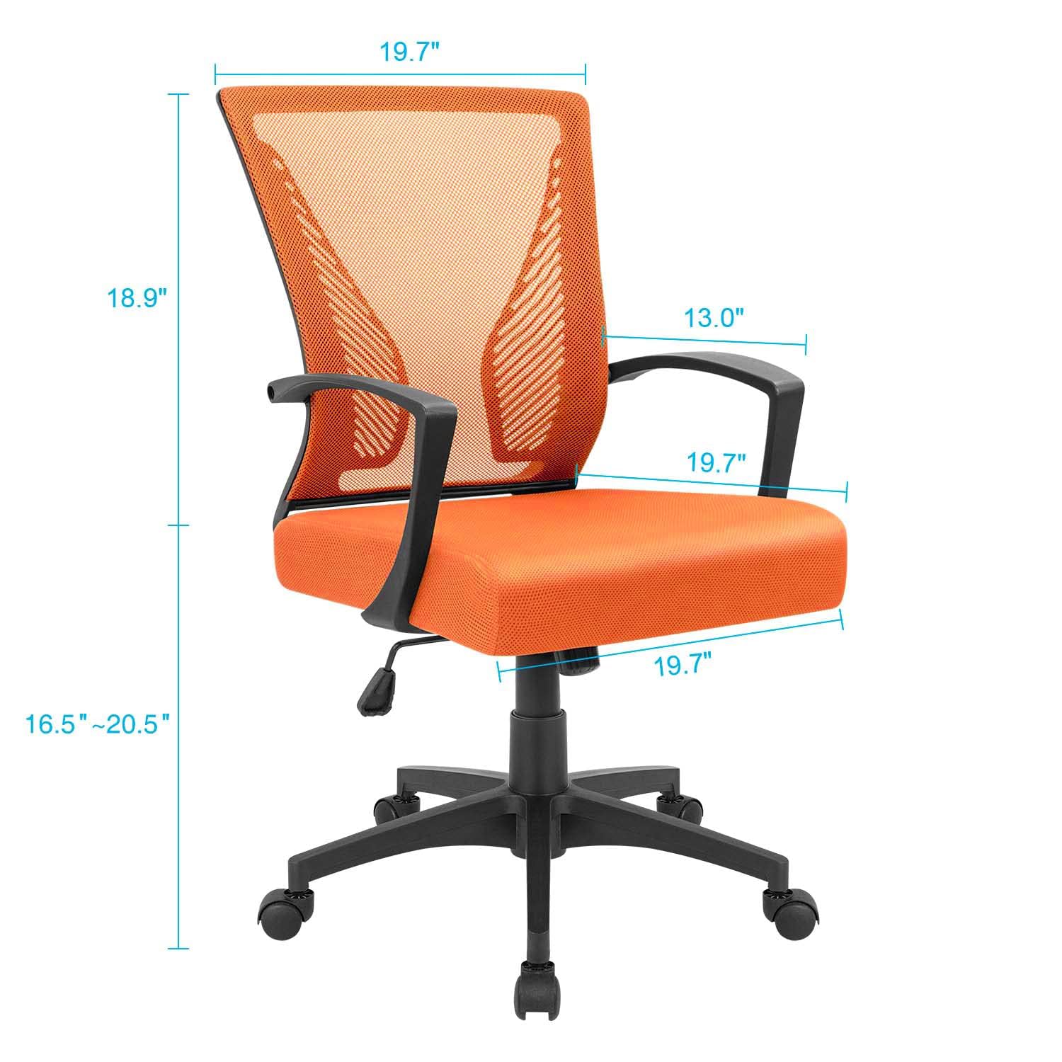 Office Chair Ergonomic Computer Desk Mesh Chair Mid Back Swivel Lumbar Support with Armrest (2, Orange)