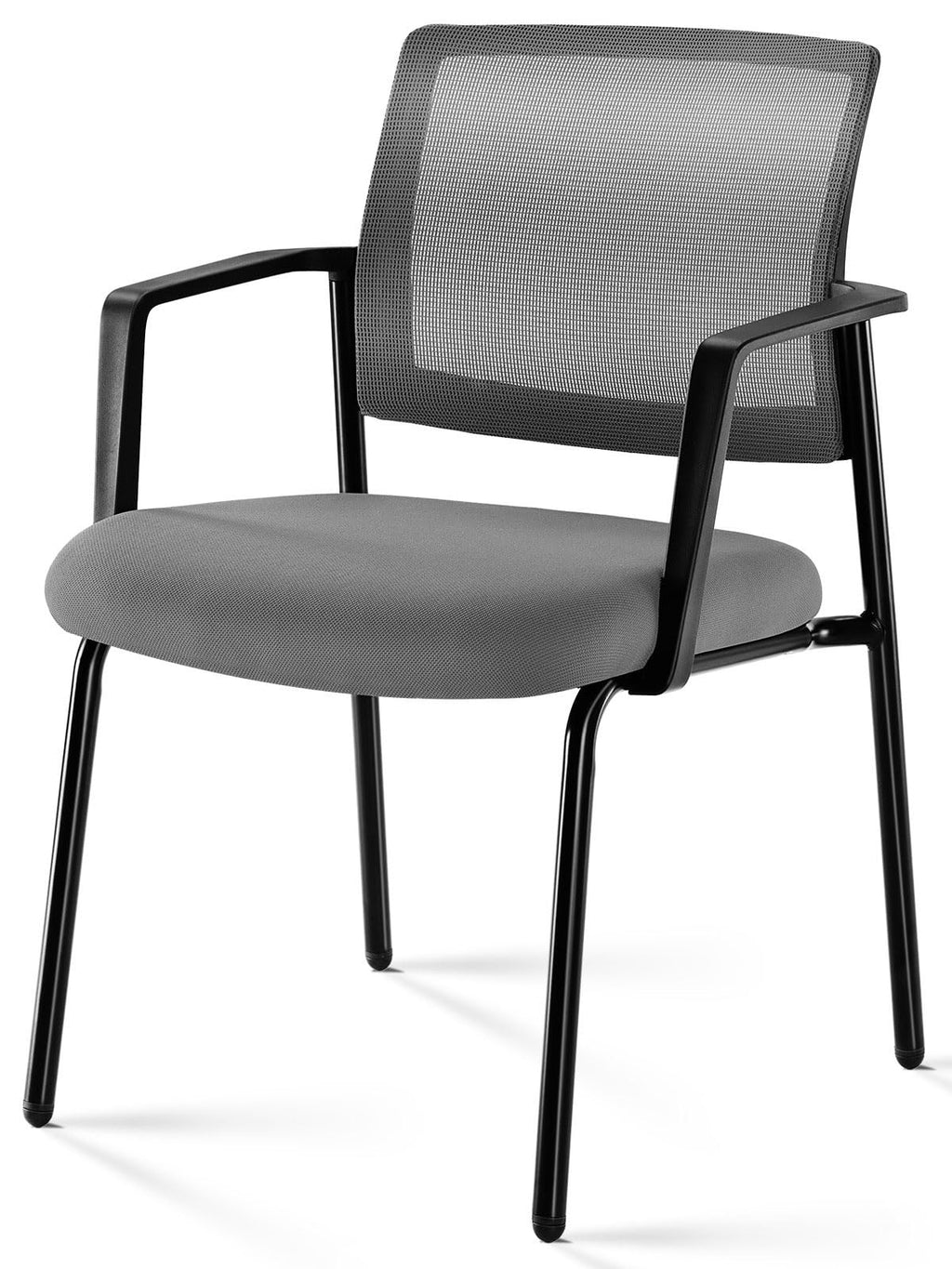 Mesh Back Stacking Arm Chairs, Office Reception Guest Chair with Upholstered Fabric Seat and Ergonomic Lumber Support, Sturdy Metal Office Chairs, Grey-1pack