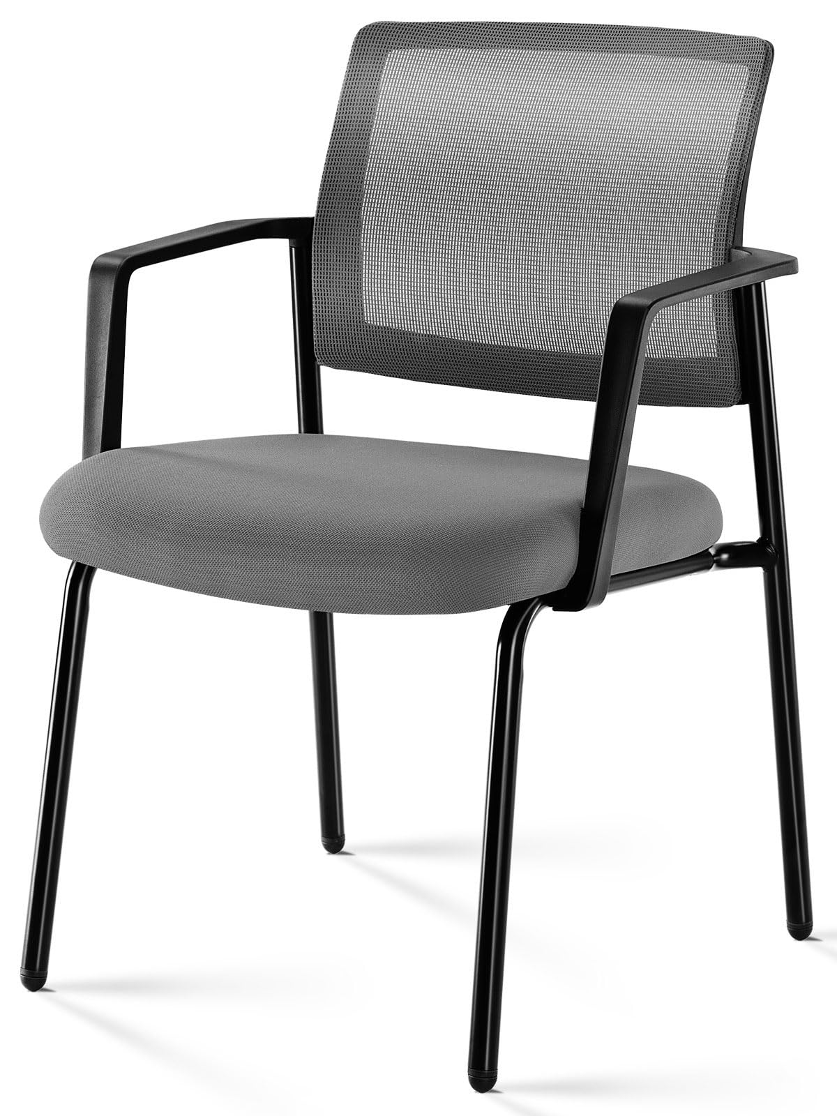 Mesh Back Stacking Arm Chairs, Office Reception Guest Chair with Upholstered Fabric Seat and Ergonomic Lumber Support, Sturdy Metal Office Chairs, Grey-1pack