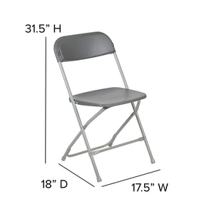 Hercules Series Plastic Folding Chair - Grey - 650LB Weight Capacity Comfortable Event Chair - Lightweight Folding Chair
