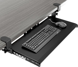 Keyboard Tray Under Desk Pull Out with Extra Sturdy Adjustable C Clamp Mount System, 27.3 (32.5 inch Including Clamps) x 11 Inch Slide-Out Platform Computer Drawer for Typing, Black,AX01WB01