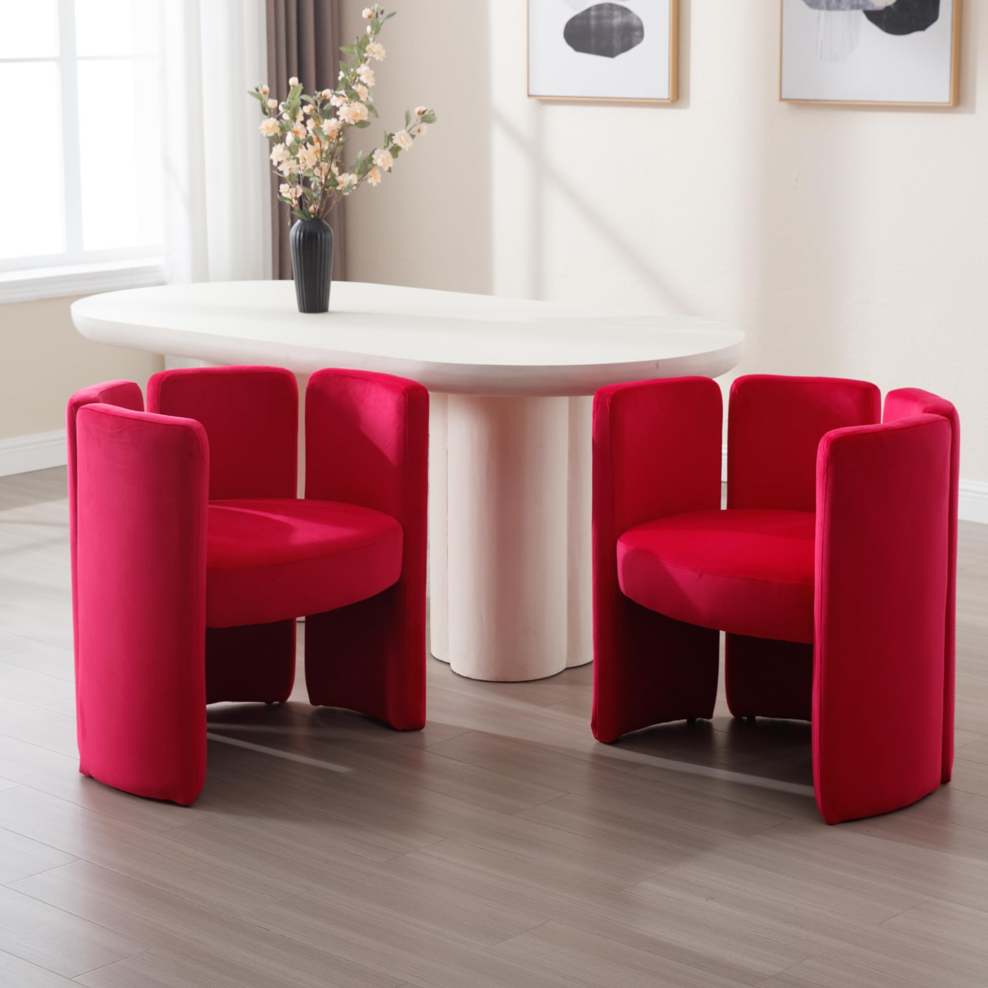 Velvet Accent Chair Set of 2, Unique Barrel Upholstered Chair with Circular Backrest Modern Design Cute Side Decorative Chairs for Living Room/Lounge/Bedroom/Reading Room,Rose
