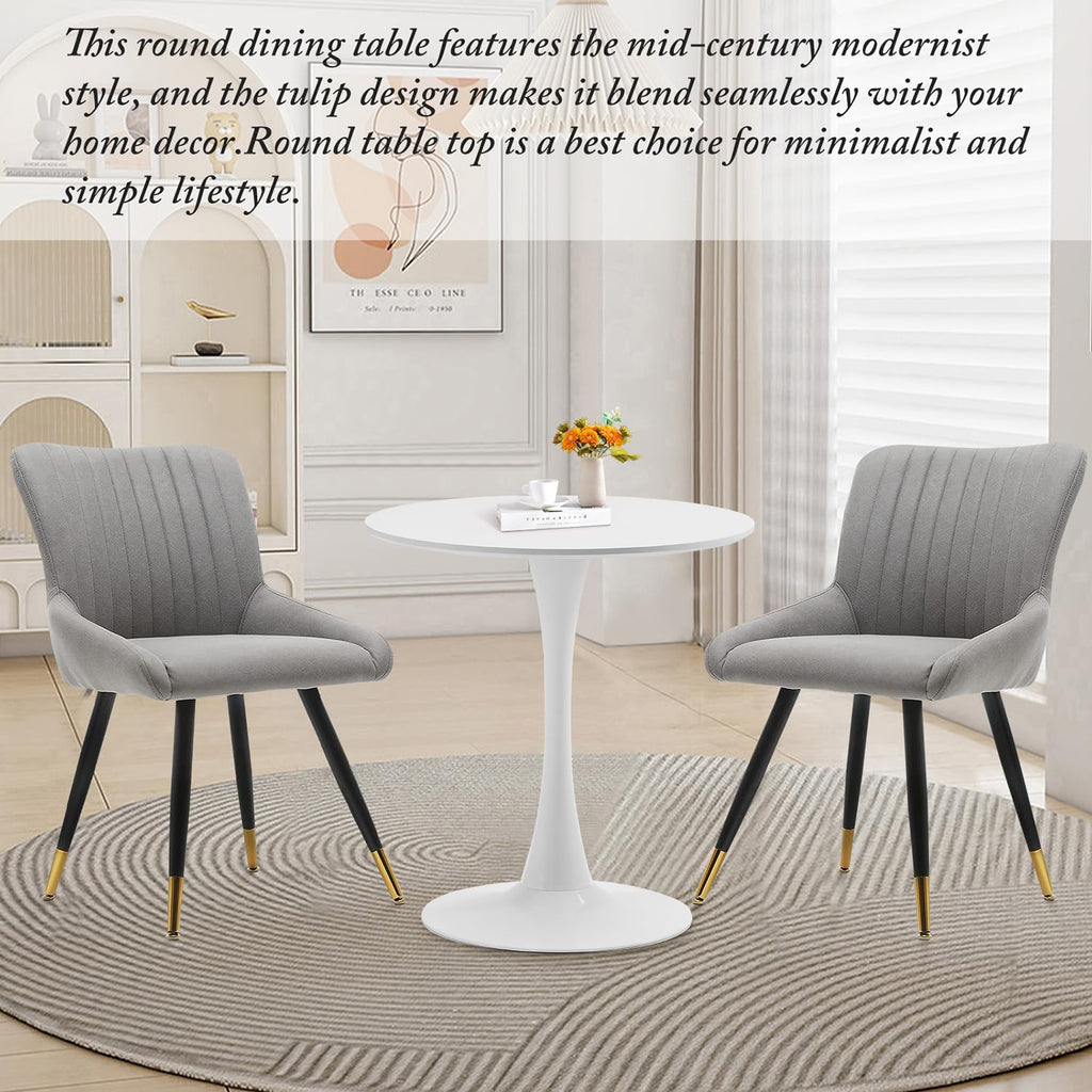White Round Dining Table, 27.6" Tulip Table Kitchen Round Dining Table for 1-2 People with MDF Table Top and Metal Pedestal Base, Mid-Century Leisure Table for Home, Dining Room, Cafe