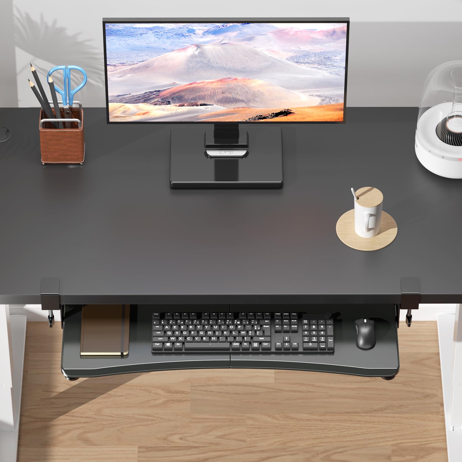Large Keyboard Tray Under Desk Pull Out with C Clamp Mount, Computer Keyboard & Mouse Tray, 34 (38 Including Clamps) x 11.8 inch Slide-Out Platform Computer Drawer for Typing, Black, DSF1LB