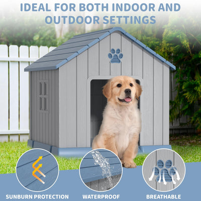 Dog House Indoor Outdoor for Small to Large Sized Dogs Indoor Outdoor Doghouse Puppy Shelter with Elevated Floor, Easy to Assemble (Blue, 31Inch(31.18 * 33.7 * 32.52))