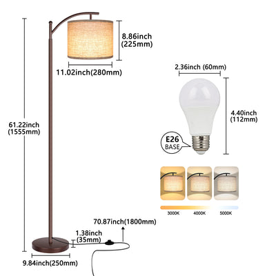 Floor Lamp for Living Room, LED Tall Industrial Standing Lamp Reading for Bedroom, Office (9W LED Bulb, Beige Lampshade Included) -Oil-Rubbed Bronze