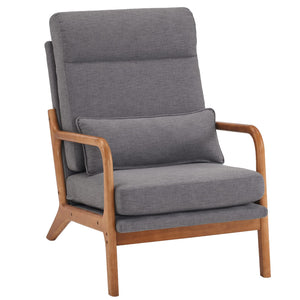 High Back Dark Grey Accent Chairs Set of 2, Upholstered Mid Century Modern Lounge Chairs Reading Chairs Side Sitting Chair Solid Wood Farmhouse Armchairs for Living Room, Bedroom, Guest Room