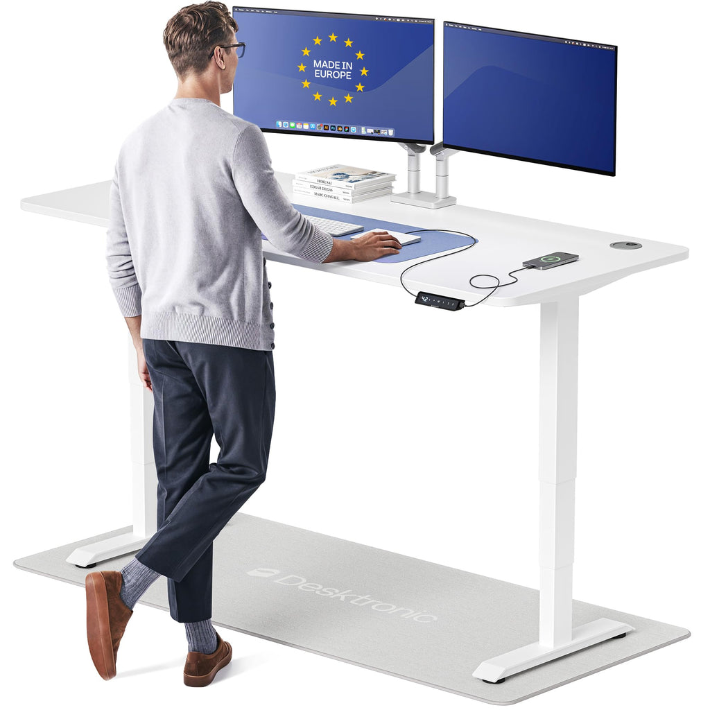HomePro Standing Desk 70x30 — Made in Europe, Ergonomic Sit Stand Home Office Desk, Electric Height Adjustable, Dual Motor, USB & USB-C Charging, Wobble-Free, Touchscreen, 3 Memory Presets