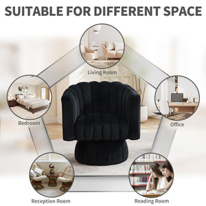 Swivel Accent Barrel Round Chair - Comfy 360° Arm Chairs Cute Small Sofa Club Velvet Reading Chair for Living Room Bedroom Office - Black