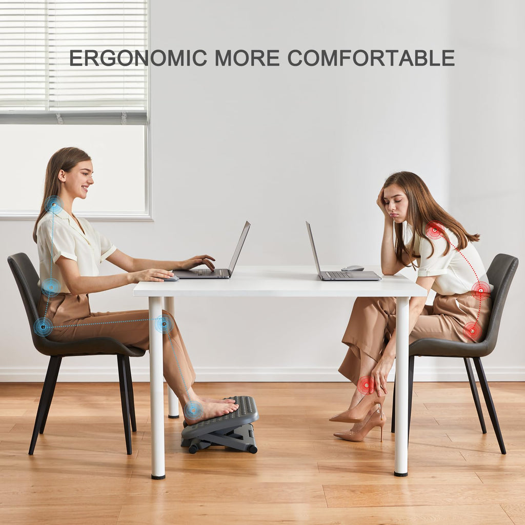Adjustable Desk Footrest, Foot Rest for Under Desk at Work with Massage, Adjustable Foot Stool with 3 Height Position & 30 Degree Tilt Angle Adjustment for Home, Office, Gray