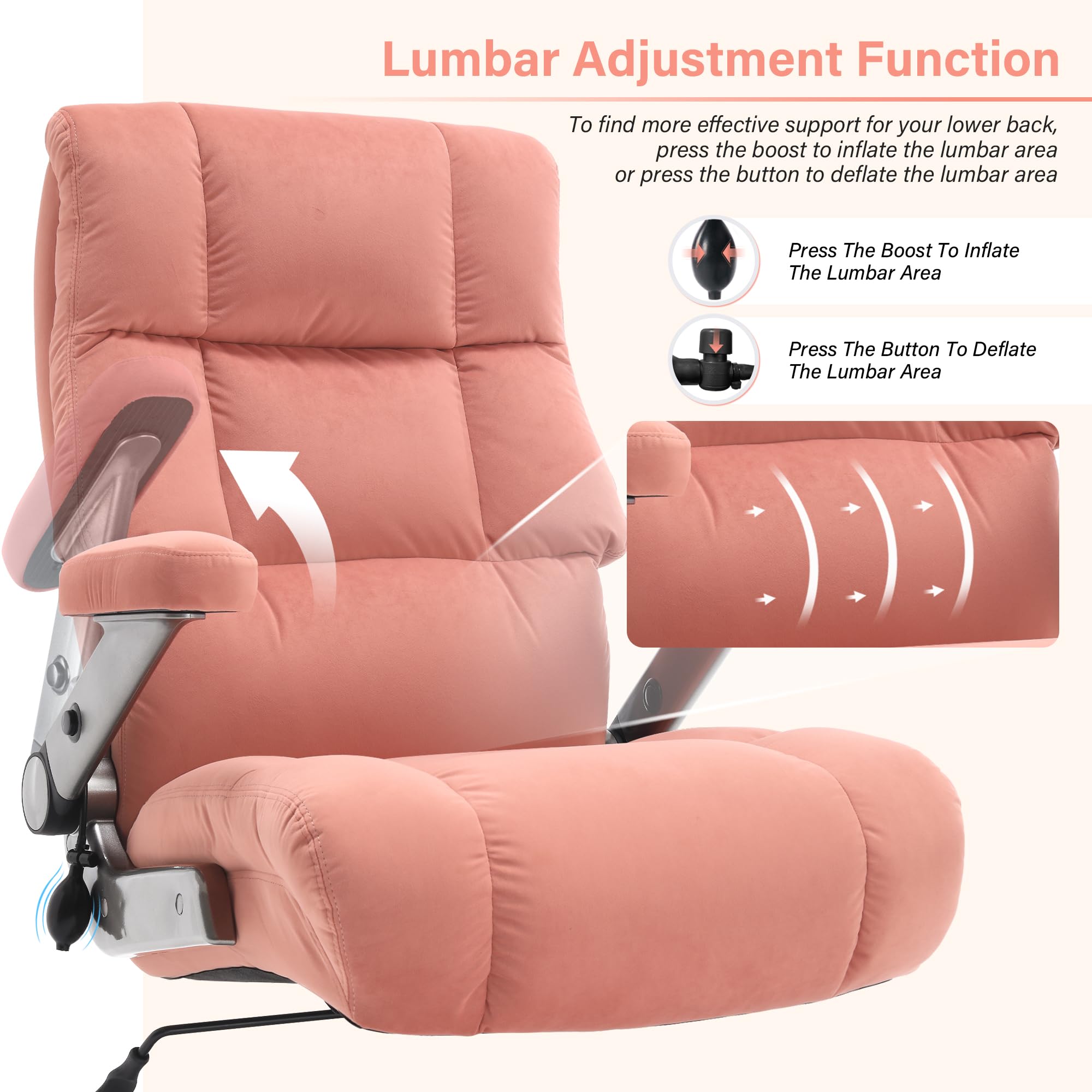 Big and Tall Office Chair 700lbs- Executive Desk Chair with Adjustable Lumbar Support 3D Flip UP Arms- Heavy Duty Quiet Wheels Metal Base Ergonomic Computer Chairs, Pink