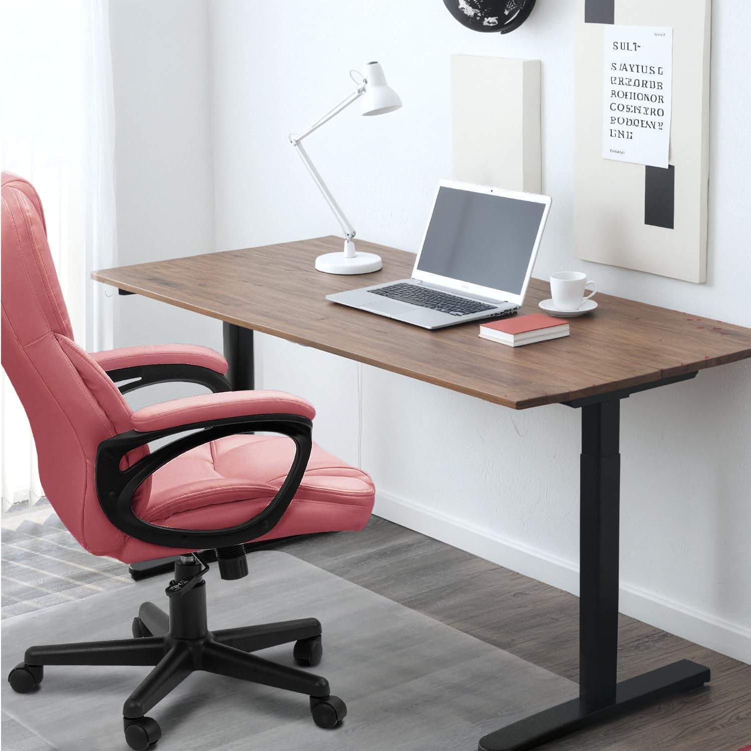 Office Executive Chair High Back Adjustable Managerial Home Desk Chair, Swivel Computer PU Leather Chair with Lumbar Support (2, Pink)