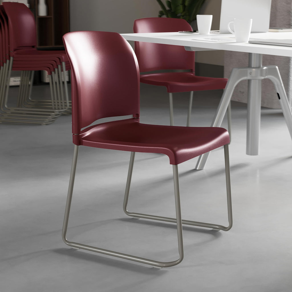 HERCULES Series 880 lb. Capacity Burgundy Full Back Contoured Stack Chair with Gray Powder Coated Sled Base