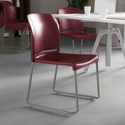 HERCULES Series 880 lb. Capacity Burgundy Full Back Contoured Stack Chair with Gray Powder Coated Sled Base