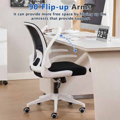 (2PCS White) Foldable Office Chair for Small Spaces | Home Office Folding Desk Chairs with Wheels and Flip Up Arms | Ergonomic Mesh Computer Chair for Adults & Kids