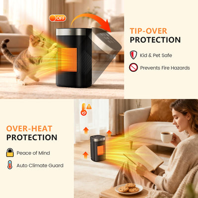 Space Heater, 1500W Electric Heaters for Indoor Use, 5 Modes & Smart Thermostat, Tip-Over & Overheat Protection, 24H Timer, Child Lock, Ceramic Fast Safety Heat for Office Bedroom Home